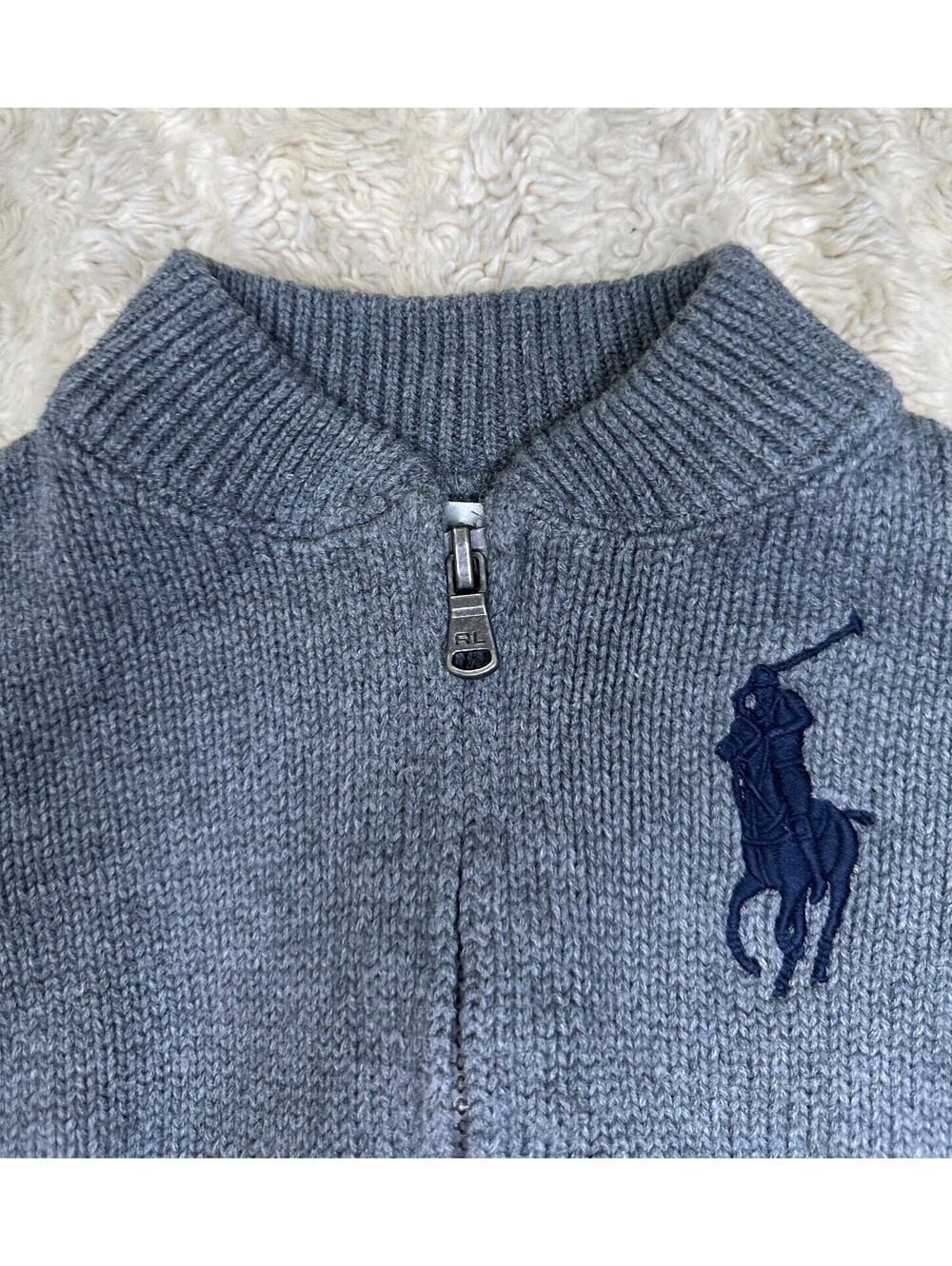 Ralph Lauren Big Pony grey full zip knit cardigan sweater 12M preppy old money - Picture 2 of 8